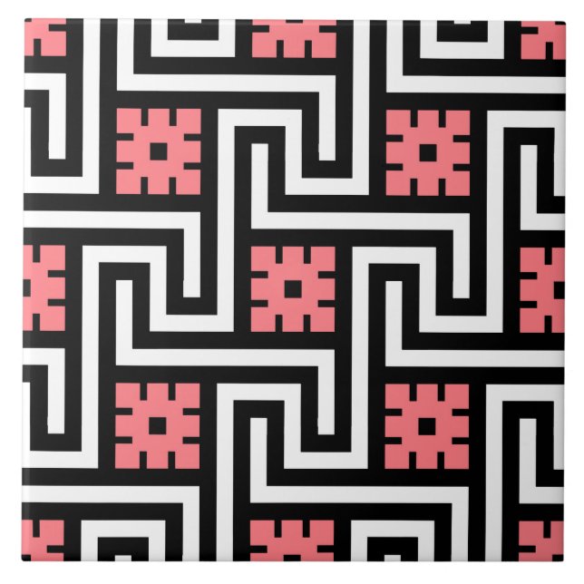 Azulejo Llave de Deco, negro, blanco y rosa griegos del (Frente)