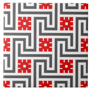Azulejo Llave de Deco, rojo, blanco griegos y gris/gris