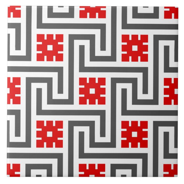 Azulejo Llave de Deco, rojo, blanco griegos y gris/gris (Frente)