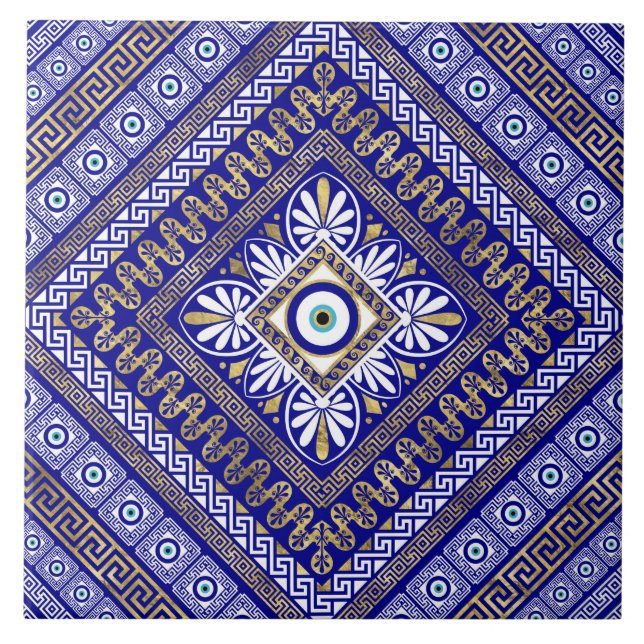 Azulejo Llave de lucioperca griega y adorno de ojos malvad (Frente)