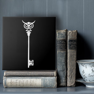 Azulejo Llave Esqueleto Búho Tribal Negro Blanco Gótico