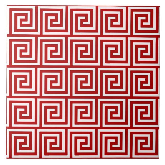 Azulejo Llave griega, de color rojo oscuro y blanco (Frente)