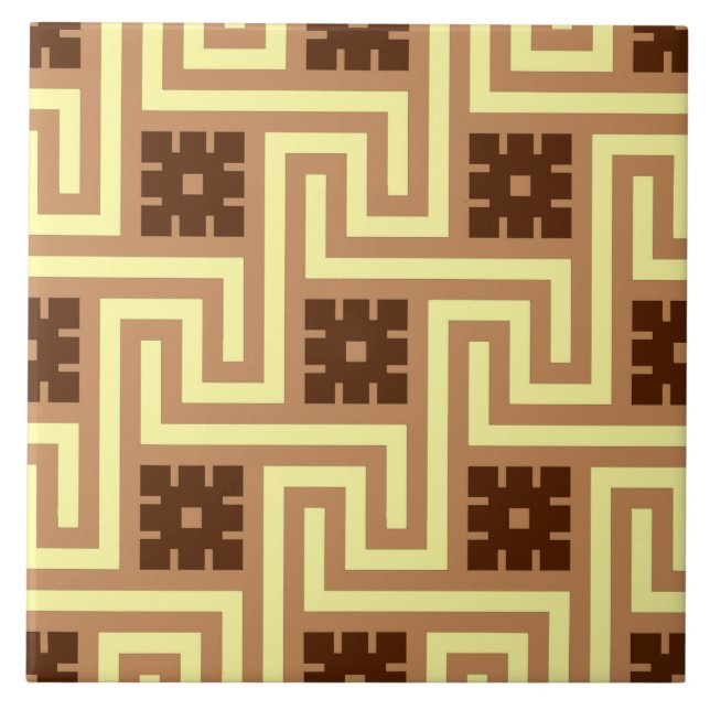 Azulejo Llave griega decorativa, tan, marrón y amarillo (Frente)