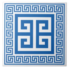 Azulejo Llave Griega Tile De Cerámica De Patrón Azul Y Bla