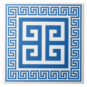 Azulejo Llave Griega Tile De Cerámica De Patrón Azul Y Bla