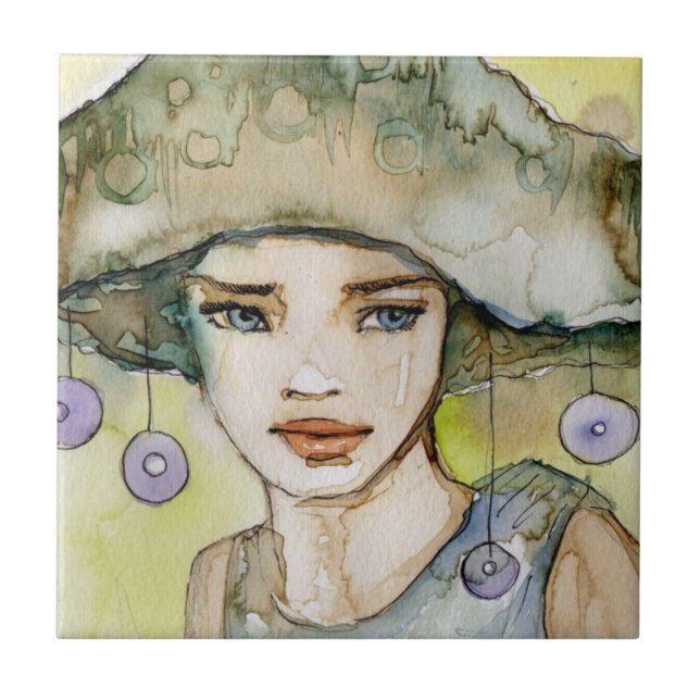 Azulejo llustration de un chica hermoso, delicado (Frente)