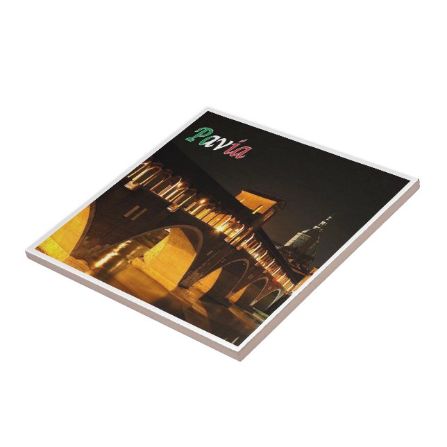 Azulejo LMD045 PAVIA El puente cubierto de noche, (Lado)