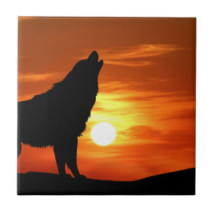 Azulejo Lobo al atardecer en mosaico decorativo