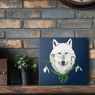 Azulejo Lobo Ártico Blanco Místico Invierno Snowdrop Azul