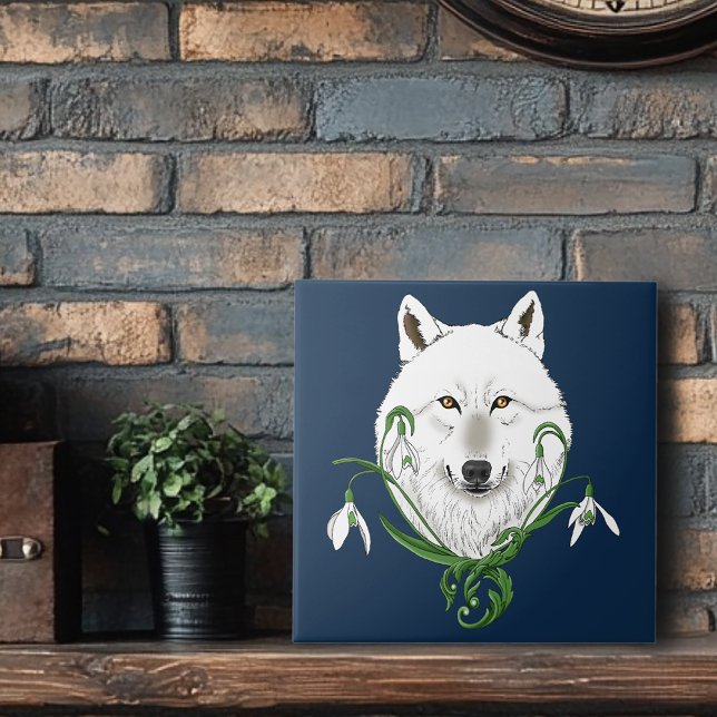 Azulejo Lobo Ártico Blanco Místico Invierno Snowdrop Azul (Subido por el creador)