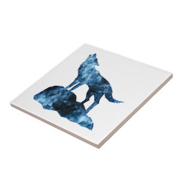 Azulejo Lobo aullador humo azul brillante silueta