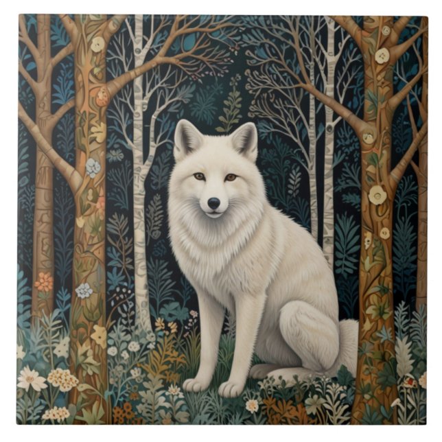 Azulejo Lobo blanco vintage boho bosque forestal (Frente)