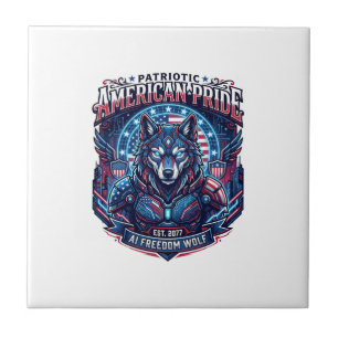 Azulejo Lobo Ciberpunk Futuro Libertad Ai Patriótico Liber