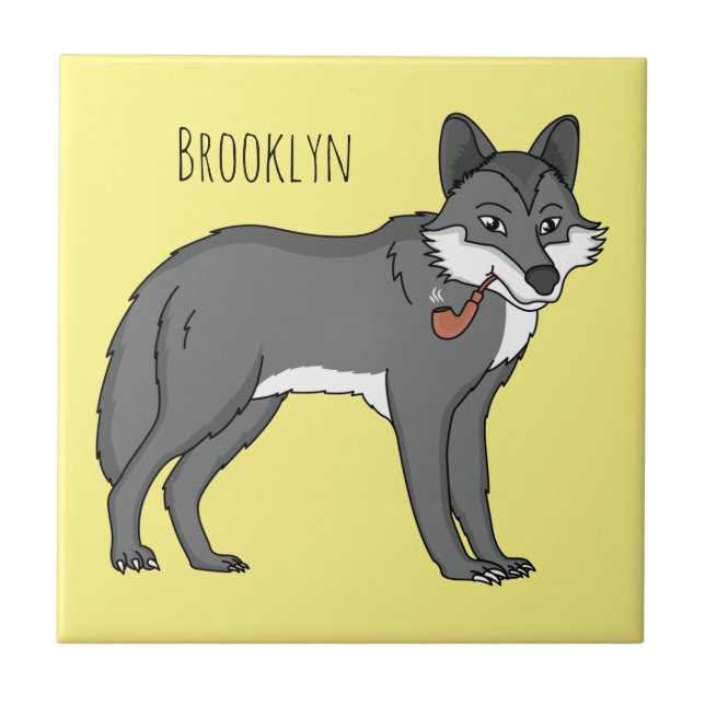 Azulejo Lobo gris con ilustracion de personalizado de tube (Frente)