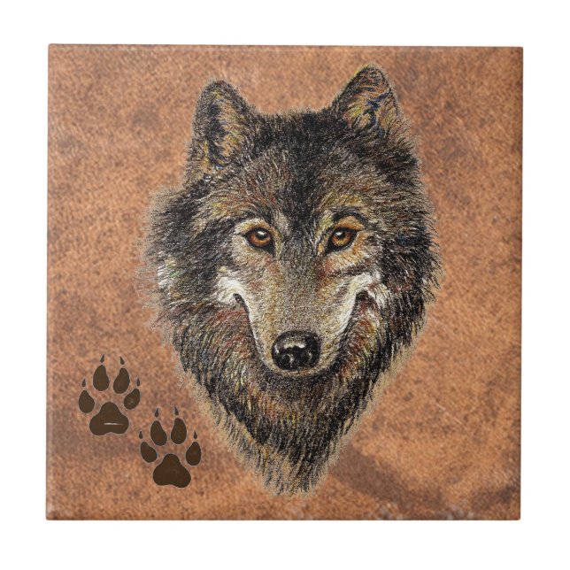 Azulejo Lobo, lobos, naturaleza, vida silvestre, acuarela (Frente)