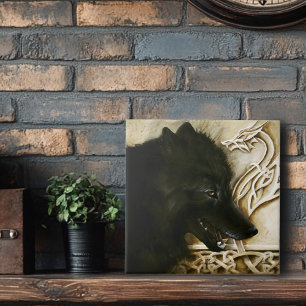Azulejo Lobo Negro Nudo Celta Dragón Fantasía