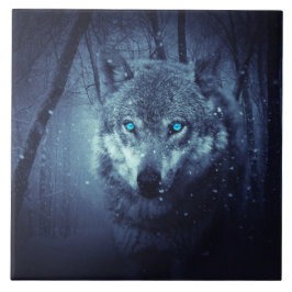 Azulejo Lobo salvaje mágico con ojos azules asombrosos