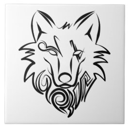 Azulejo Lobo tribal blanco y negro