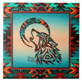 Azulejo Lobo Tribal En La Mosaica Cerámica De La Luna