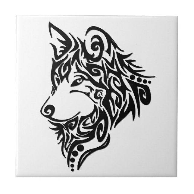 Azulejo Lobo tribal negro solitario (Frente)