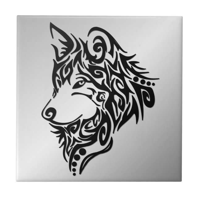 Azulejo Lobo tribal negro solitario (Frente)