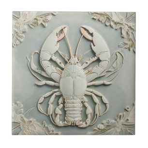 Azulejo Lobster Art Nouveau Faux Relief Mint Pastel