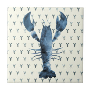 Azulejo Lobster azul de color de agua pintada a mano