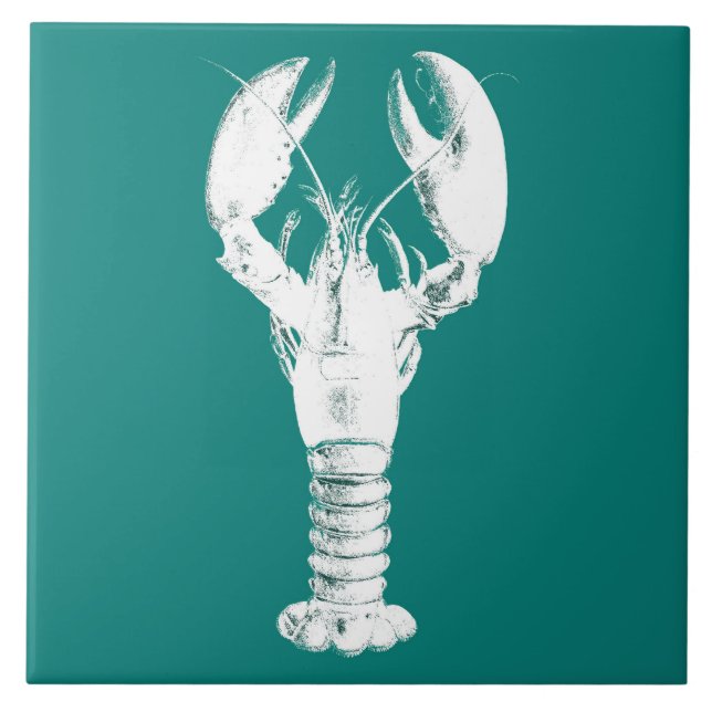 Azulejo Lobster blanco sobre turquesa / Verde azulado (Frente)