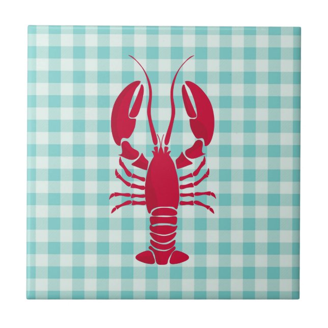 Azulejo Lobster en Blue Gingham (Frente)