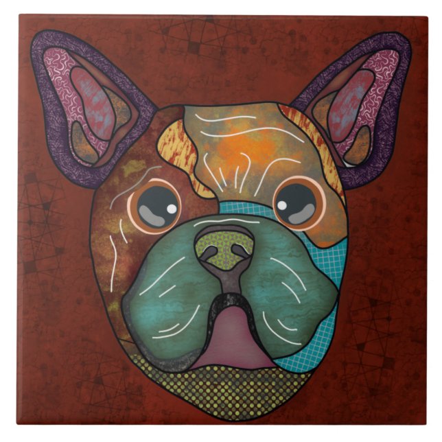Azulejo Loco Bulldog francés cara fea Cerámica Tile (Frente)