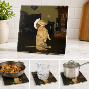 Azulejo Loco Salchicha Perro Amante Sentado Bonito Cocina