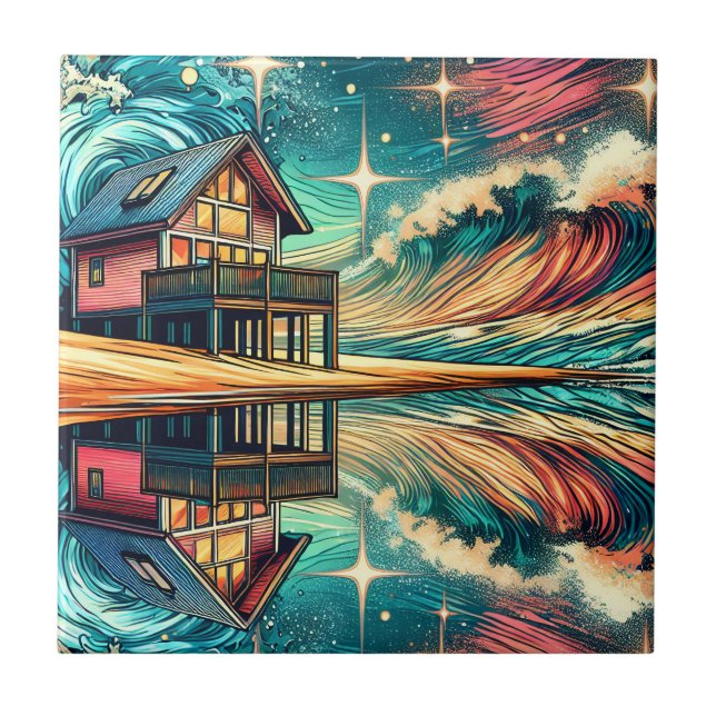 Azulejo Log Cabin on the Beach Ai Art (Frente)