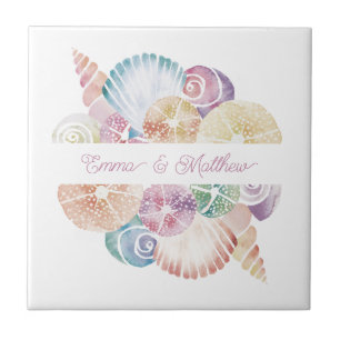 Azulejo Logotipo de boda de Monogram Marine Watercolor Sea