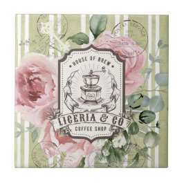 Azulejo Logotipo de café retro Pretty French Shabby Chic