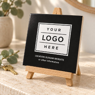 Azulejo Logotipo Decorativo de Negocio Negro de Marca