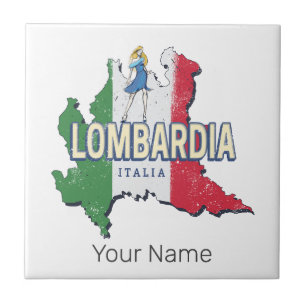 Azulejo Lombardía Italia Retro Región Mapa de recuerdos de