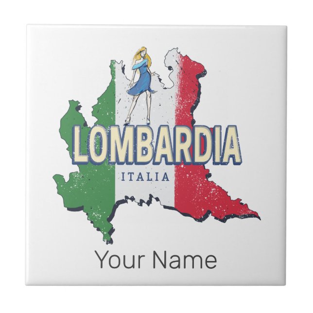 Azulejo Lombardía Italia Retro Región Mapa de recuerdos de (Frente)