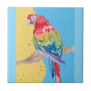 Azulejo Loro Acuarela Rosa Amarillo Bebé Azul Guacamayo
