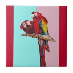 Azulejo Loro Acuarela Rosa Amarillo Bebé Azul Guacamayo