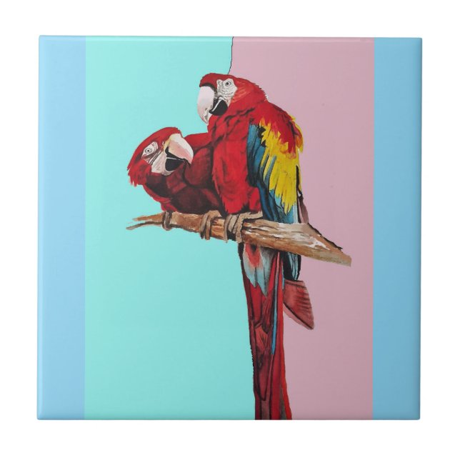 Azulejo Loro Acuarela Rosa Amarillo Bebé Azul Guacamayo (Frente)