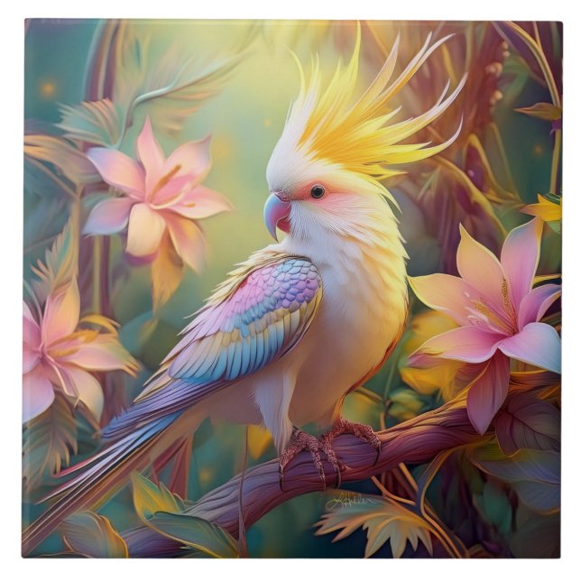 Azulejo Loro Cacatúa Ala Irisada Ave Fantasía (Frente)