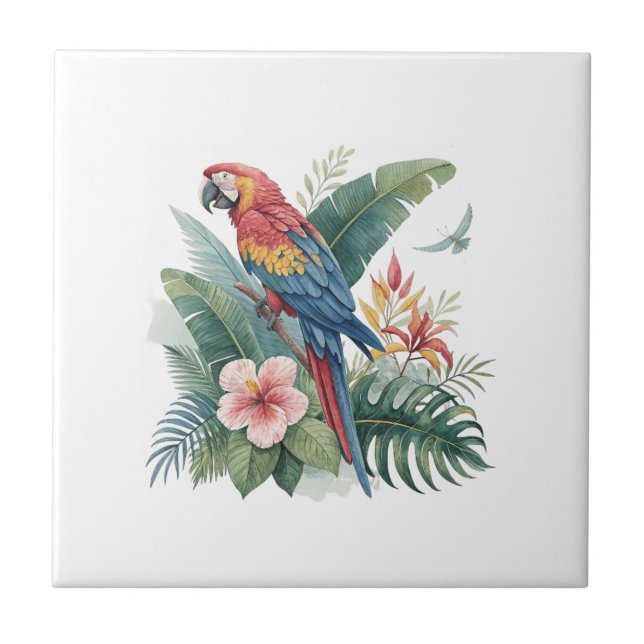 Azulejo Loro Con Flores (Frente)