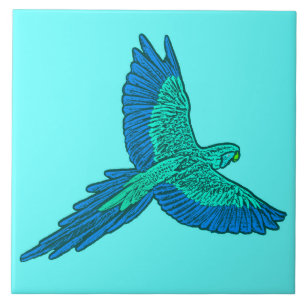 Azulejo Loro en vuelo, azul acuático y cobalto