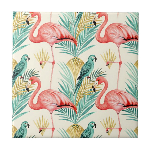 Azulejo Loro Flamenco Tropical Jungla (Frente)
