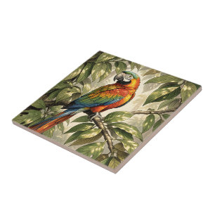Azulejo Loro pájaro en dibujo de árbol