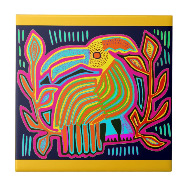 Azulejo Loro Tropical - Rojo Naranja Amarillo Azul (Frente)