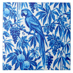 Azulejo Loros Azules en un Jardín Tropical