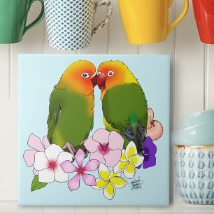 Azulejo Loros Lindos Flores Tropicales Pájaro Romántico