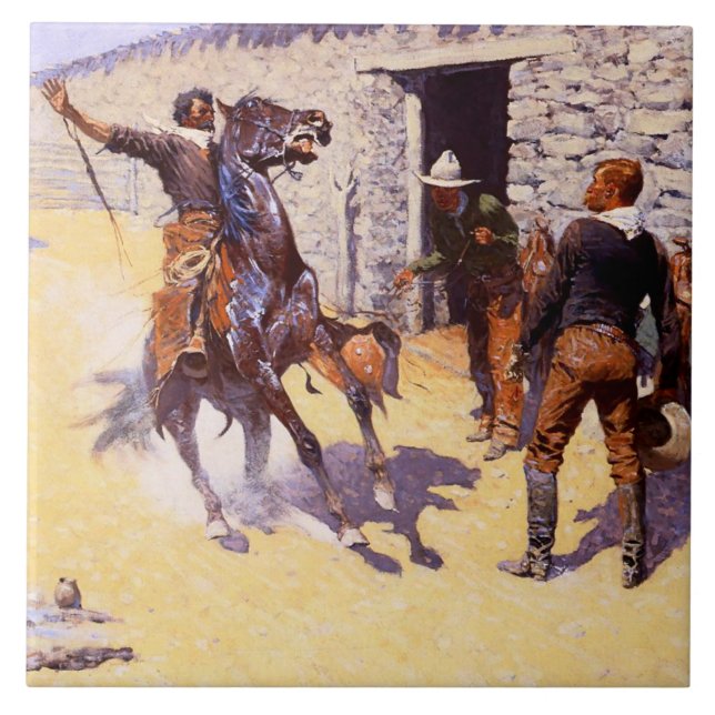 Azulejo “Los Apaches - La Alarma” de Frederic Remington (Frente)