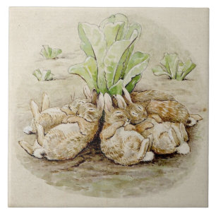 Azulejo Los conejitos flopsy dormidos (por Beatrix Potter)
